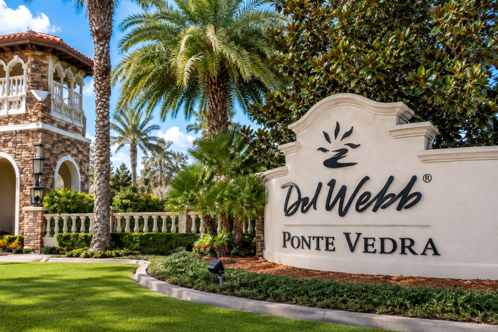 Entrance to Del Webb Ponte Vedra 55+ community in Nocatee, Florida