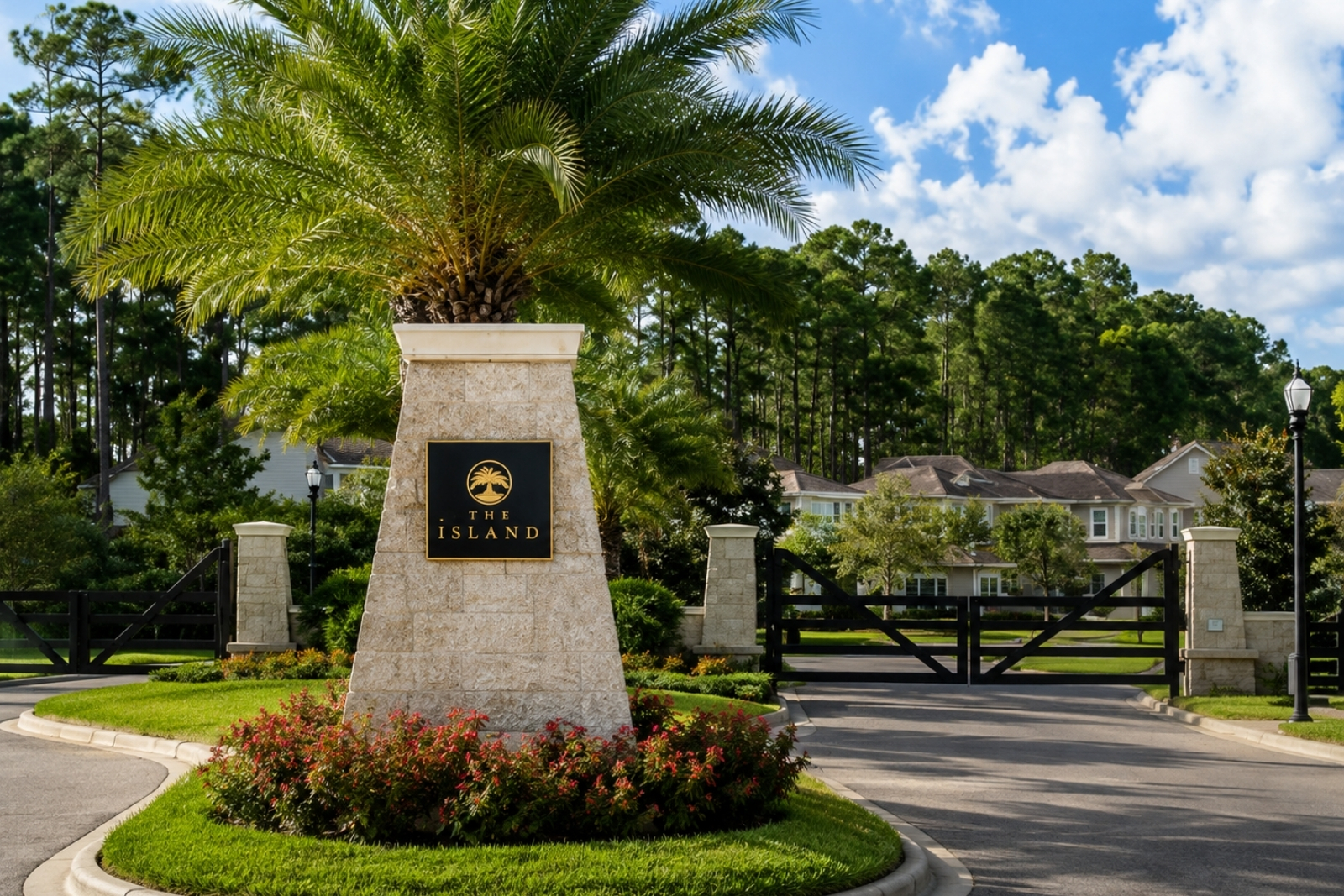 Gated entrance to The Island in the Twenty Mile area of Nocatee, Florida