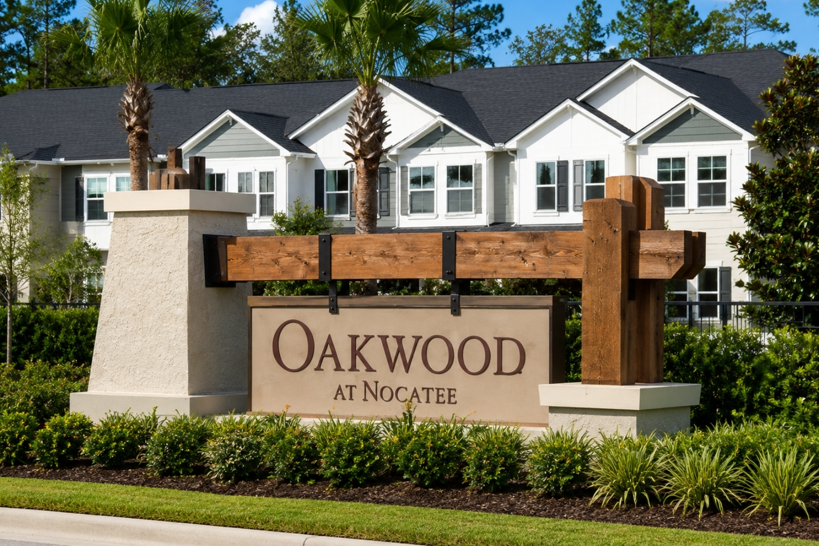 Entrance to Oakwood Townhomes in the Twenty Mile area of Nocatee, Florida