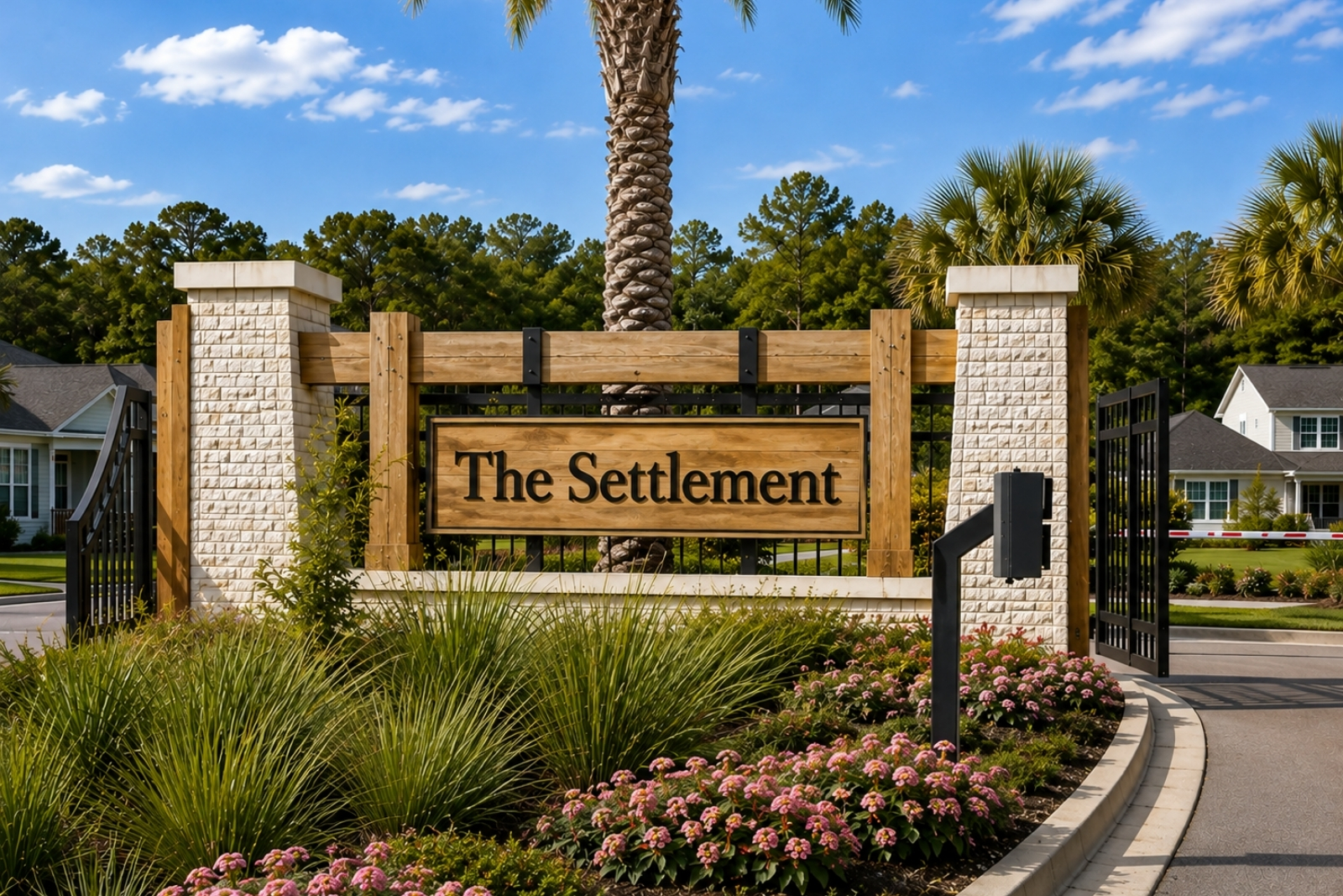 Gated entrance to The Settlement in the Twenty Mile area of Nocatee, Florida