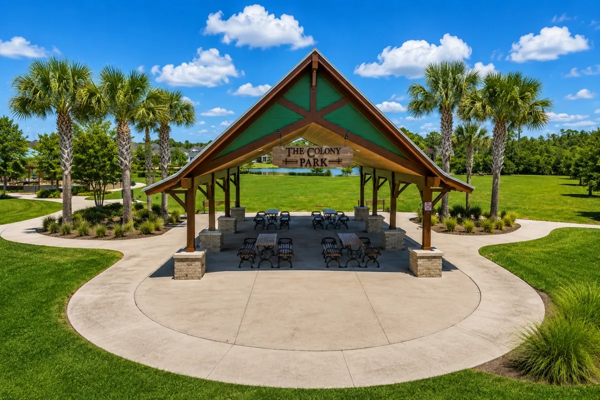 Covered neighborhood park pavilion in The Colony at Twenty Mile in Nocatee
