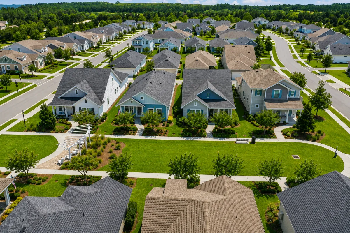 Aerial view of Daniel Park homes and streets in Nocatee Town Center