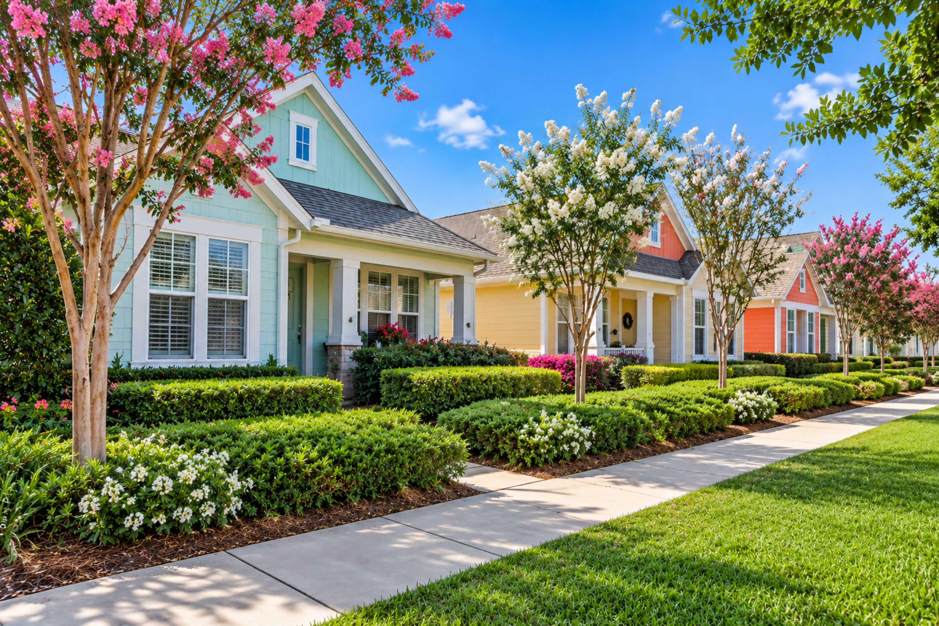 Colorful homes and front-porch streetscape in Enclave at Nocatee in Ponte Vedra, Florida