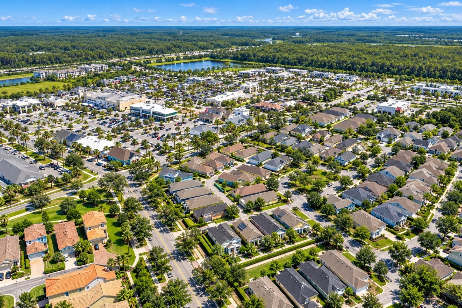 Aerial view of Enclave at Nocatee and nearby Town Center in Ponte Vedra, Florida
