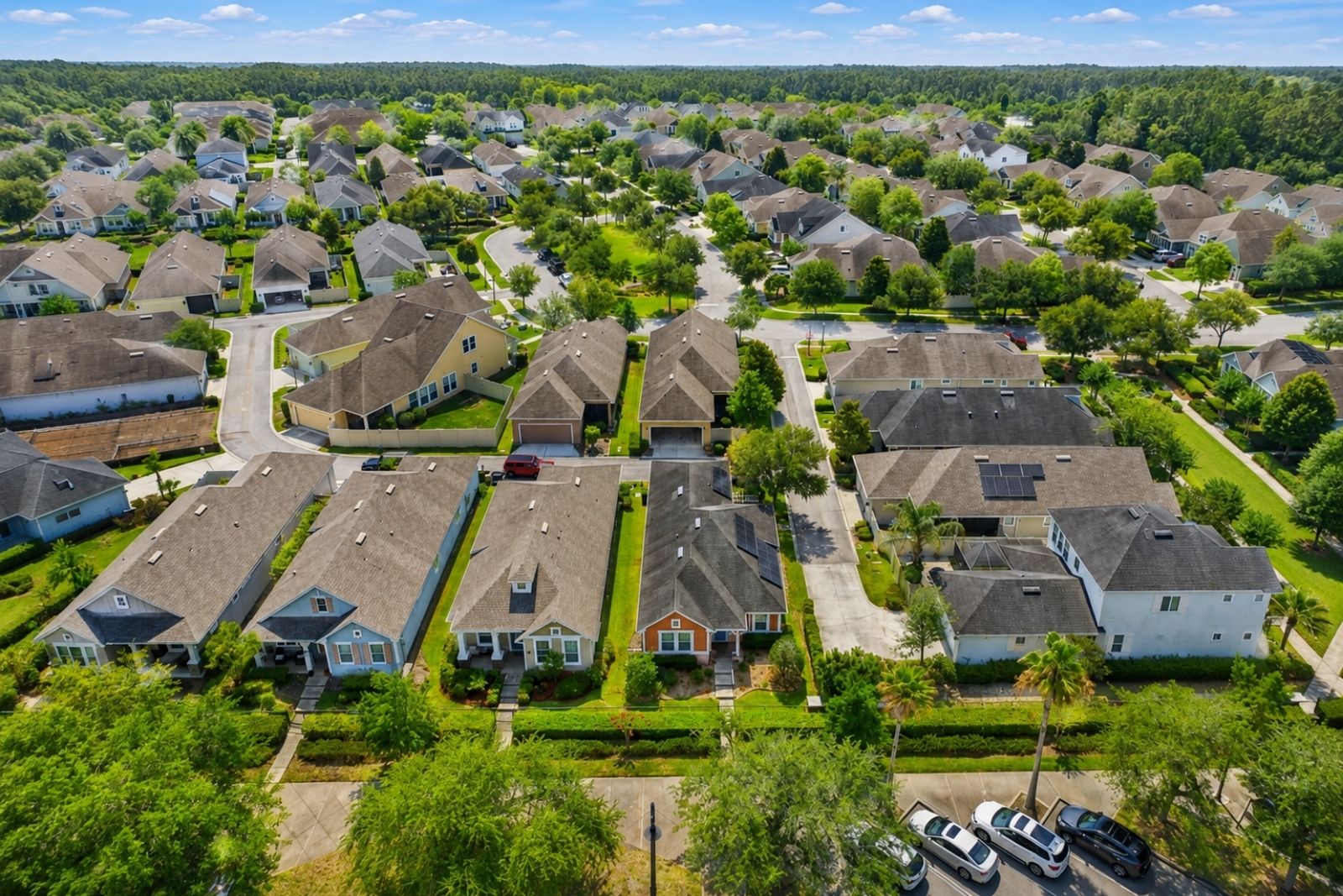 Aerial view of Daniel Park homes and streets in Nocatee Town Center