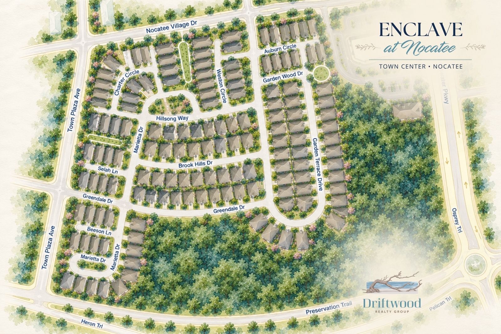 Illustrated neighborhood map of Enclave at Nocatee in Ponte Vedra, Florida