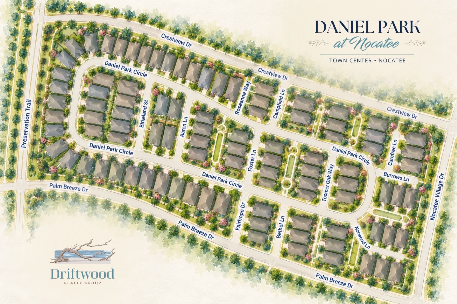 Illustrated neighborhood map of Daniel Park at Nocatee in Ponte Vedra, Florida
