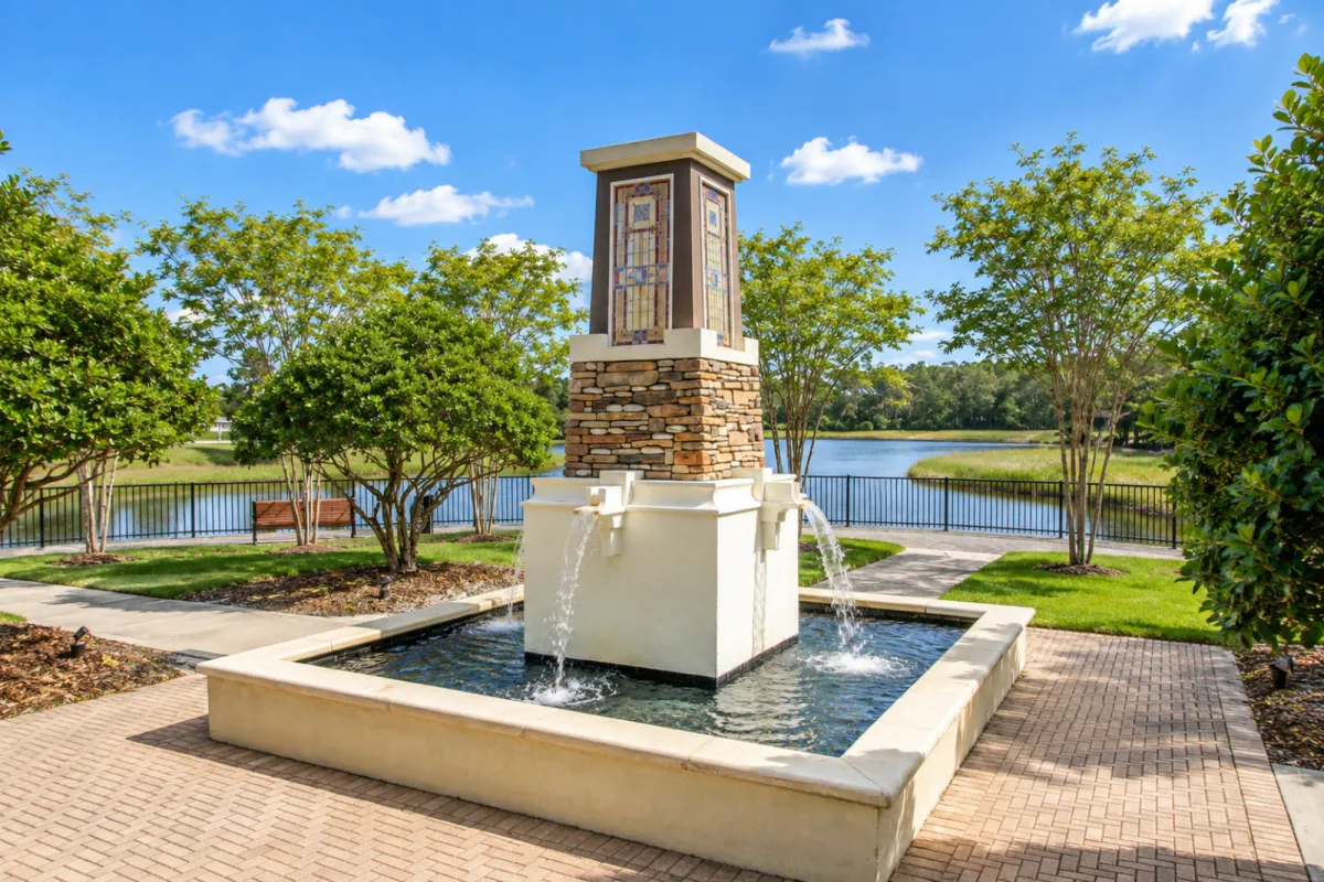 Landscaped fountain in Willowcove at Nocatee