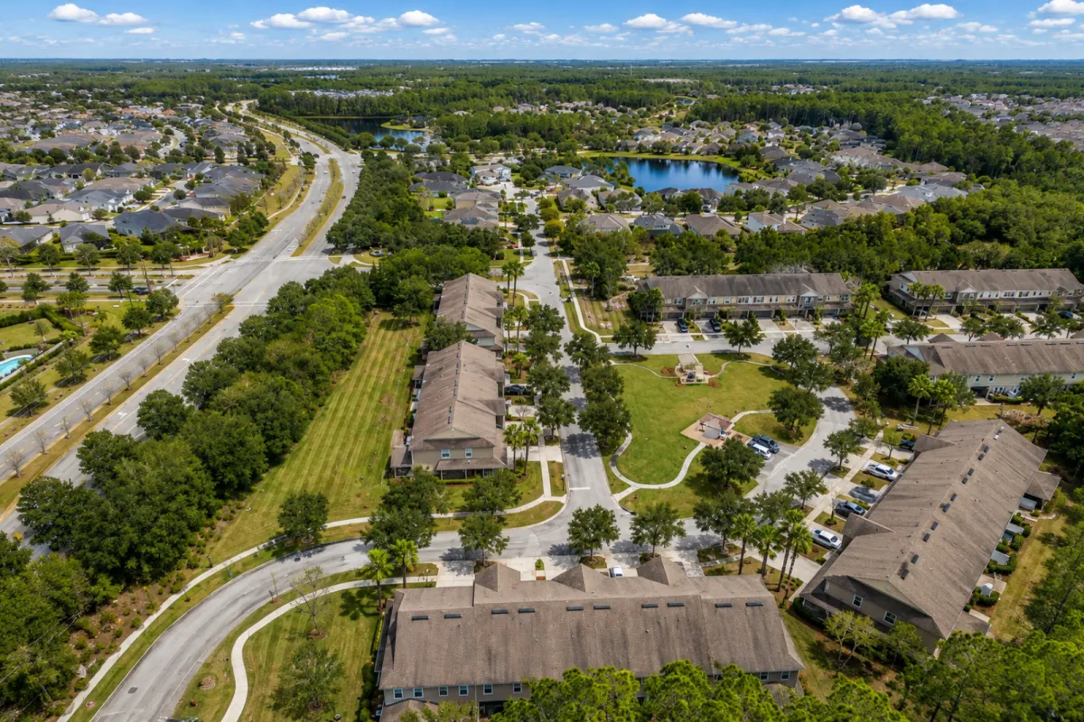 Aerial view of Willowcove townhomes and surrounding neighborhood in Nocatee