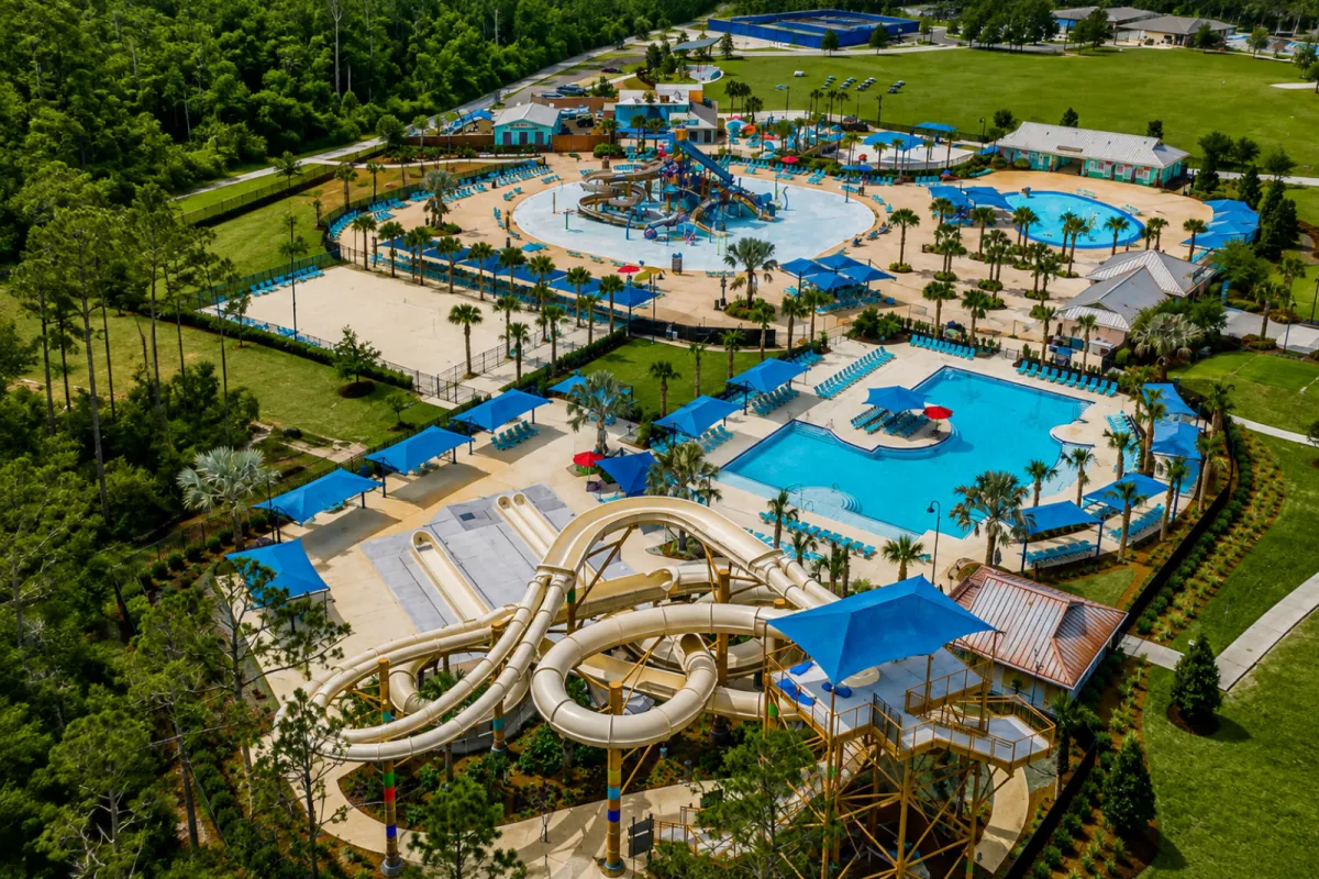 Aerial view of Spray Water Park in Nocatee, Ponte Vedra, Florida