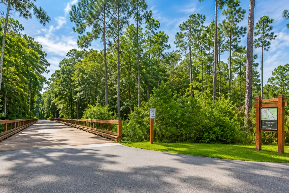 Greenway trail through preserved woodland in Nocatee, Ponte Vedra, Florida