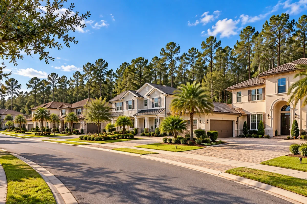 Street view of homes in The Pointe at Twenty Mile in Nocatee