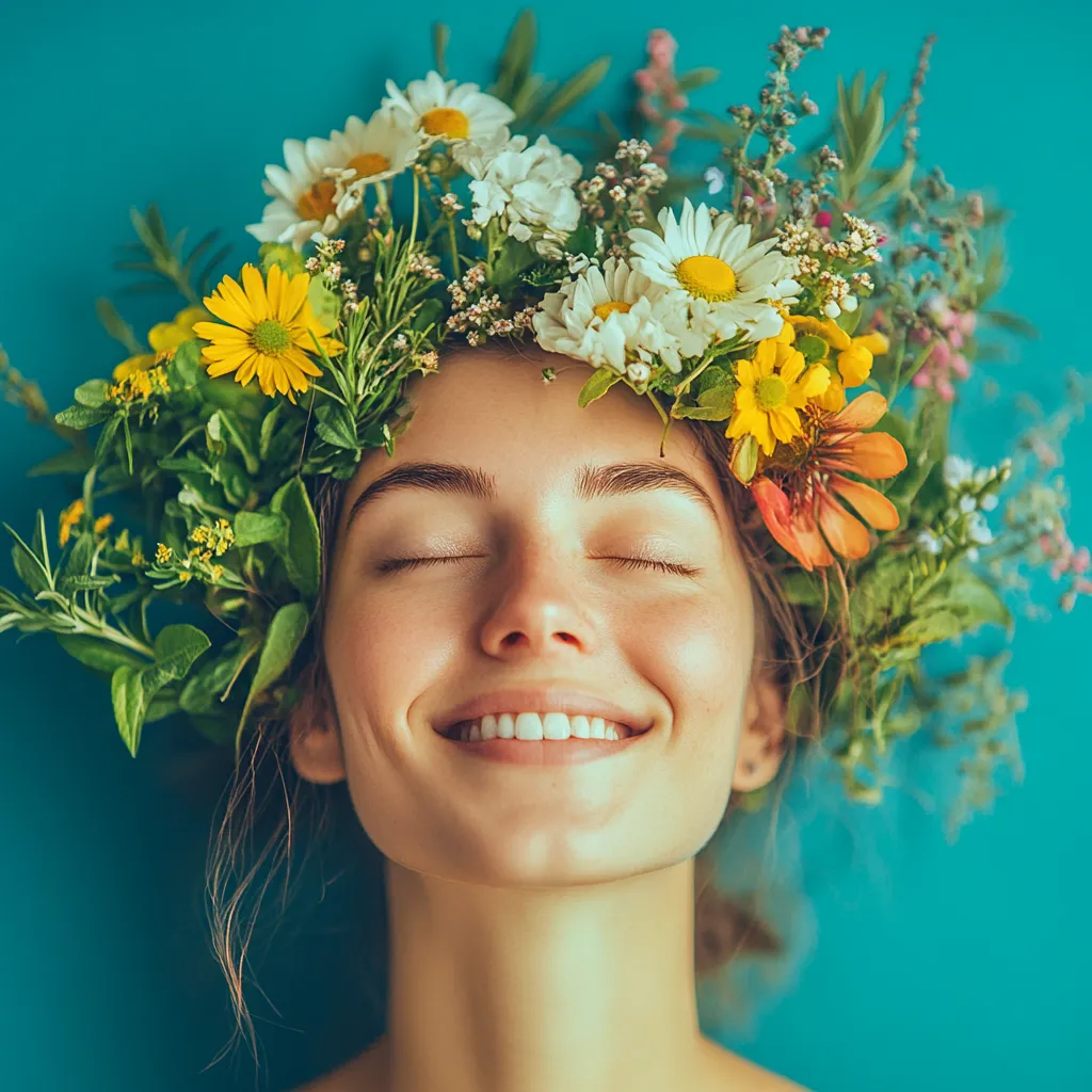 girl with a garland of flowers on head