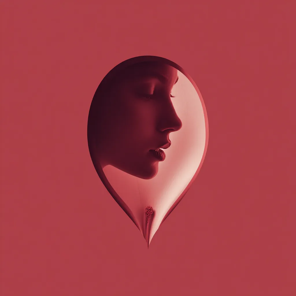 a woman in side a bubble red background