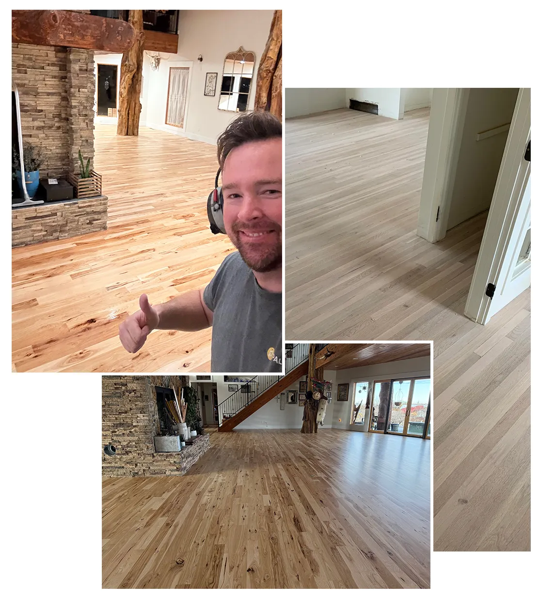 three picture collage of projects completed by Master Flooring Hardwood in Boise and the Treasure Valley, Idaho.