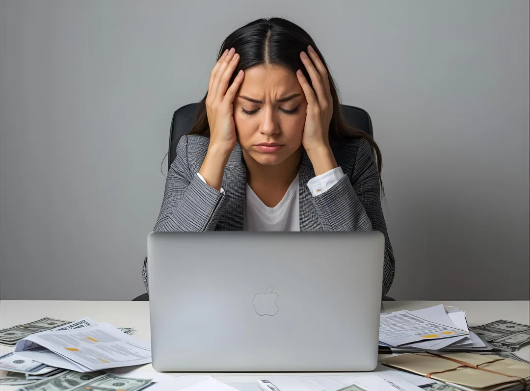 Woman stressed with finances