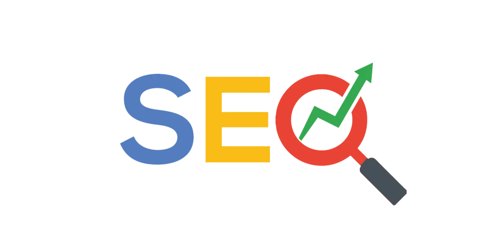 SEO logo with magnifying glass and upward trend arrow, symbolizing effective search engine optimization strategies for increasing website traffic and leads.