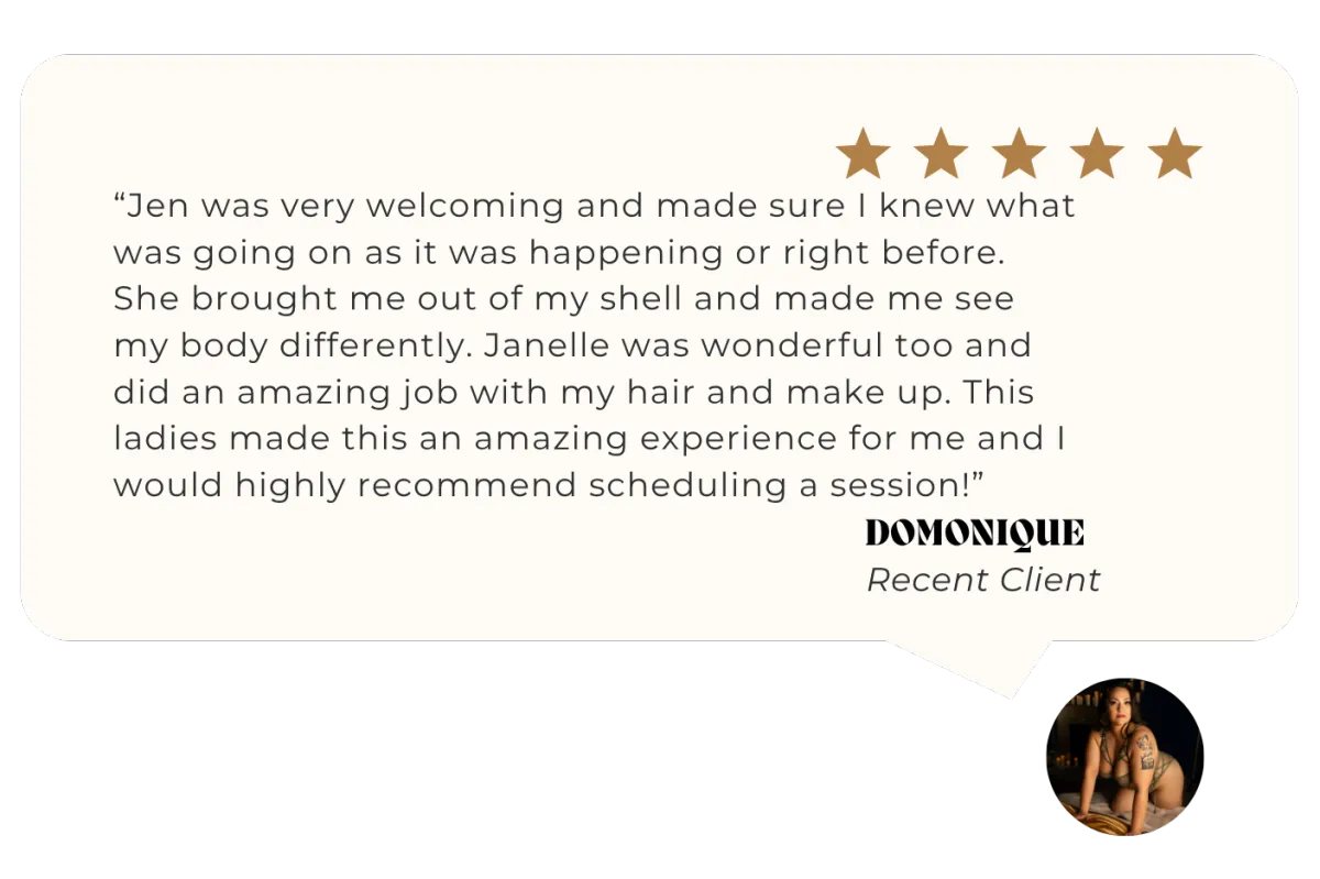 5 star boudoir photography review from client Domonique at Jen Loyer Boudoir Prescott AZ