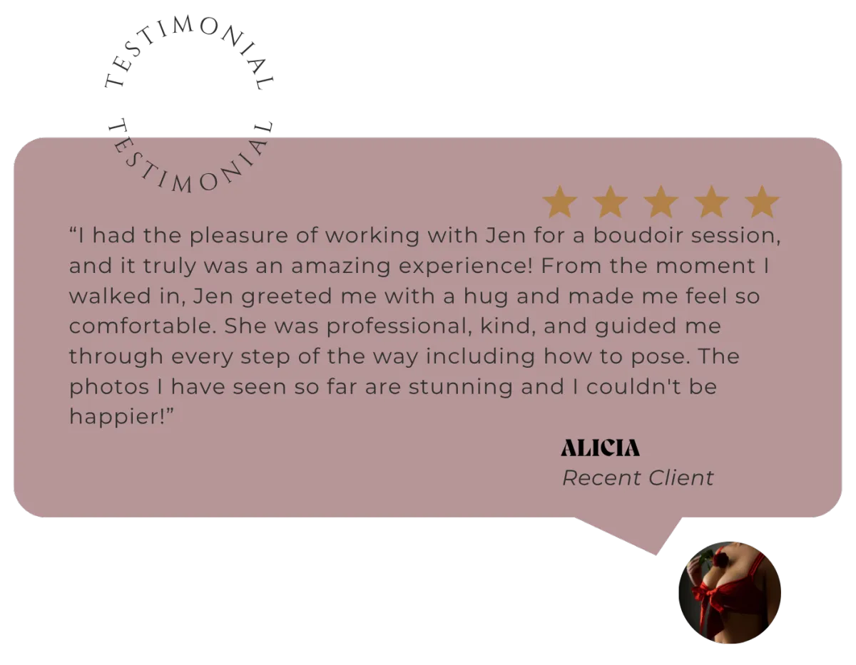 5 star boudoir photography review from client Alicia at Jen Loyer Boudoir Prescott AZ