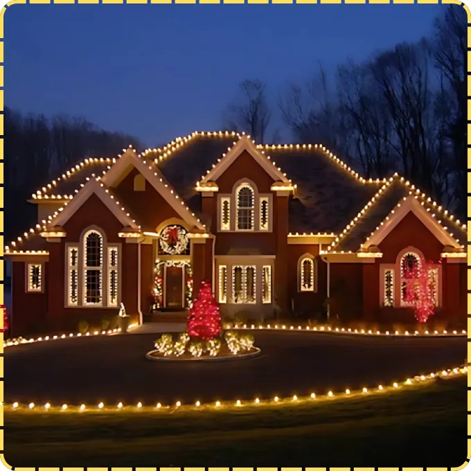 Colorful residential Christmas light display