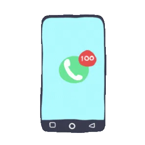 Illustration of smartphone with 100 missed calls icon, representing overwhelmed barbers and promoting CutBooked call and text management service