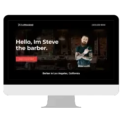 CutBooked custom barber website homepage showing barber introduction and appointment booking button for barbershops
