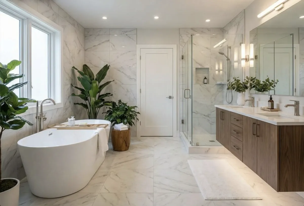 a white room with wood flooring and a large window