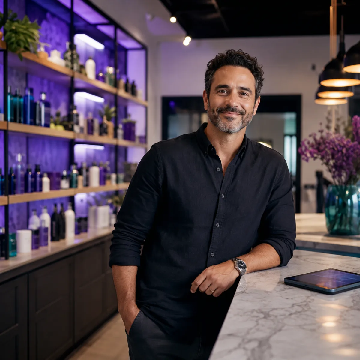 Local business owner managing store operations