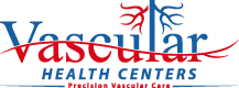 Vascular Health Centers logo with a stylized heart and swoosh design in blue and red