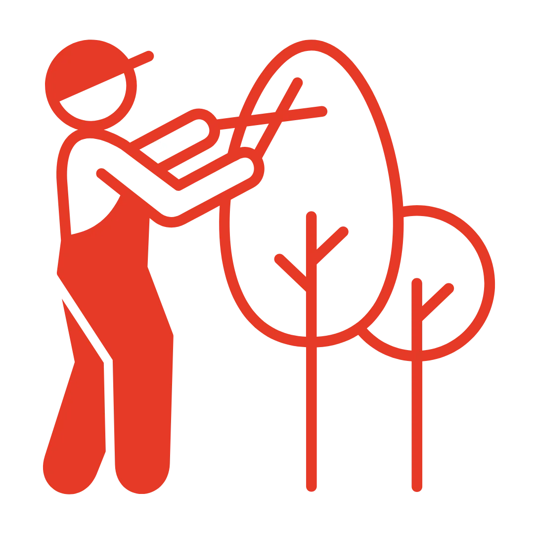 Gardener icon trimming trees with shears, representing tree pruning and landscaping services