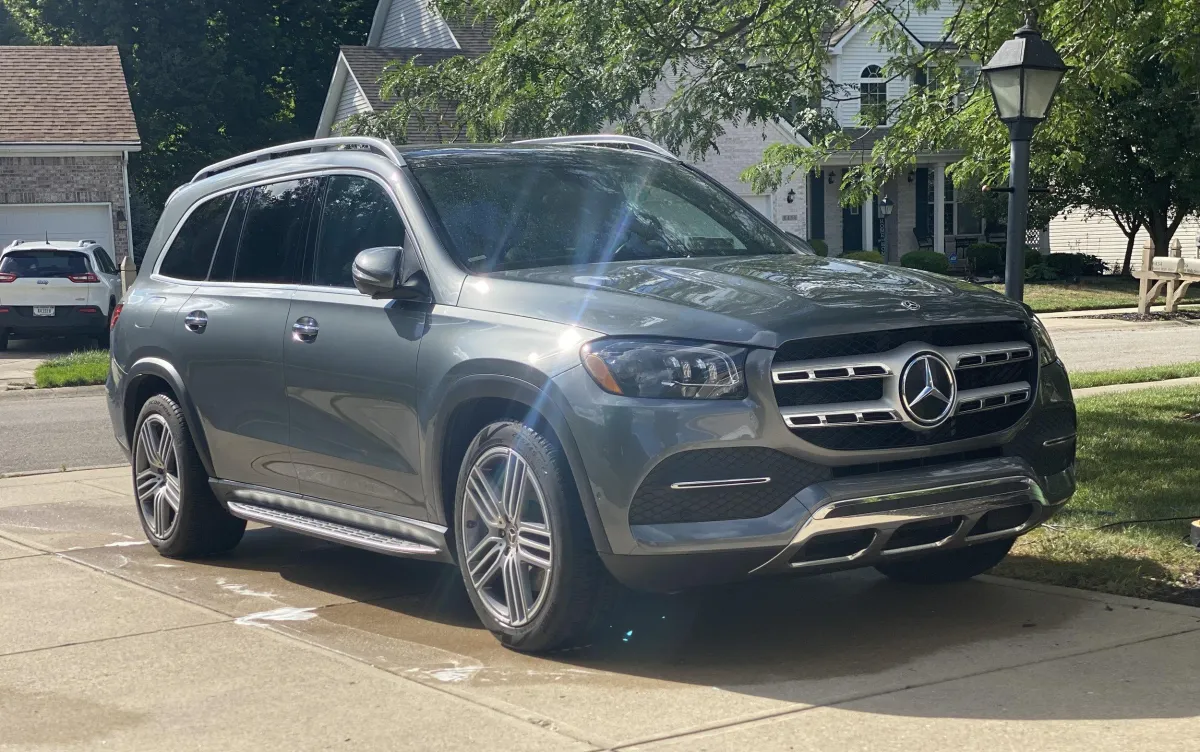 silver Mercedes in a driveway