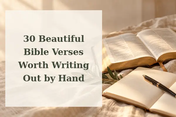 Open Bible and journal in soft natural light for 30 beautiful Bible verses worth writing out by hand