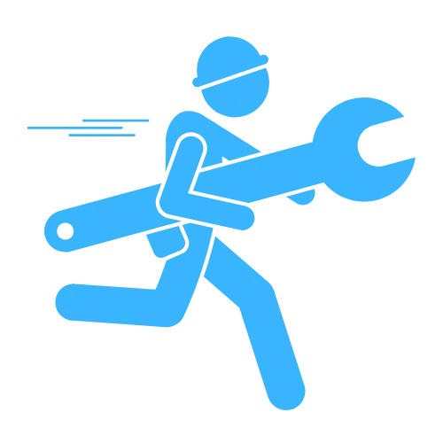 a figure in a hurry with wrench