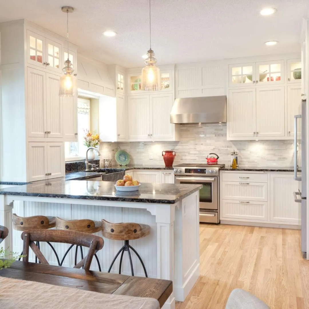 Modern kitchen remodel in Snohomish with custom cabinets and quartz countertops