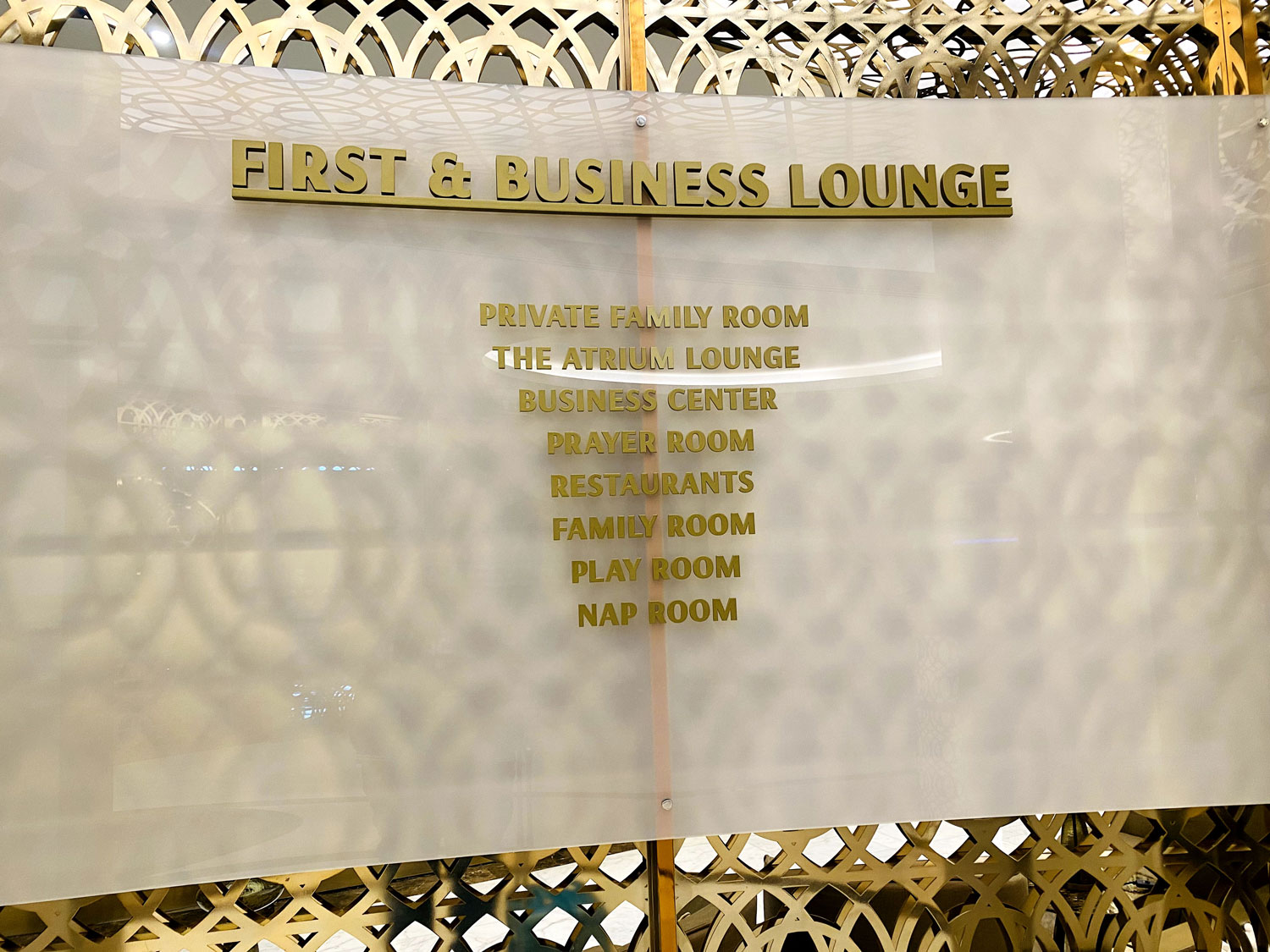 First and Business Lounge airport showing premium amenities and services