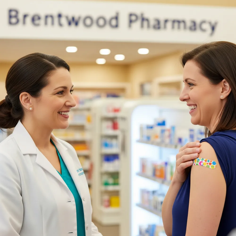 vaccine shot injection in a woman arm at Brentwood Pharmacy