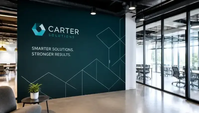 A large, black custom vinyl wall decal in a gym or office that reads, "IF IT DOESN'T CHALLENGE YOU IT DOESN'T CHANGE YOU