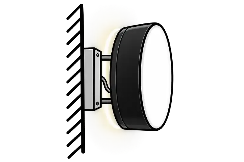 icon technical diagram of a dimensional channel letter mounted over a slim narrow wireway, with a subtle halo/backlight glow behind the letter