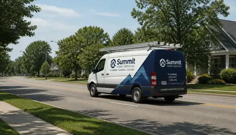 Branded cargo van wrap for a Fort Worth business photographed from across a parking lot