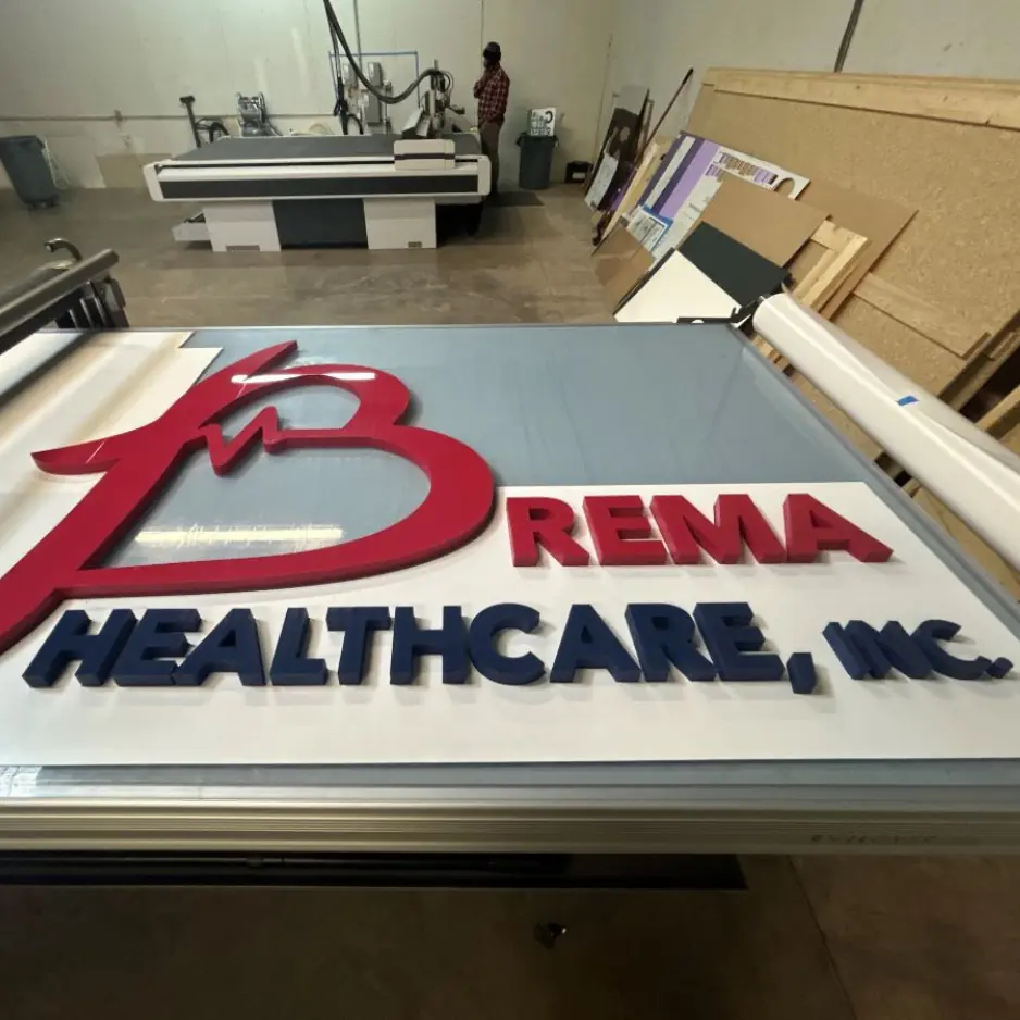 3D illuminated channel letter signage for Brema Healthcare medical facility.