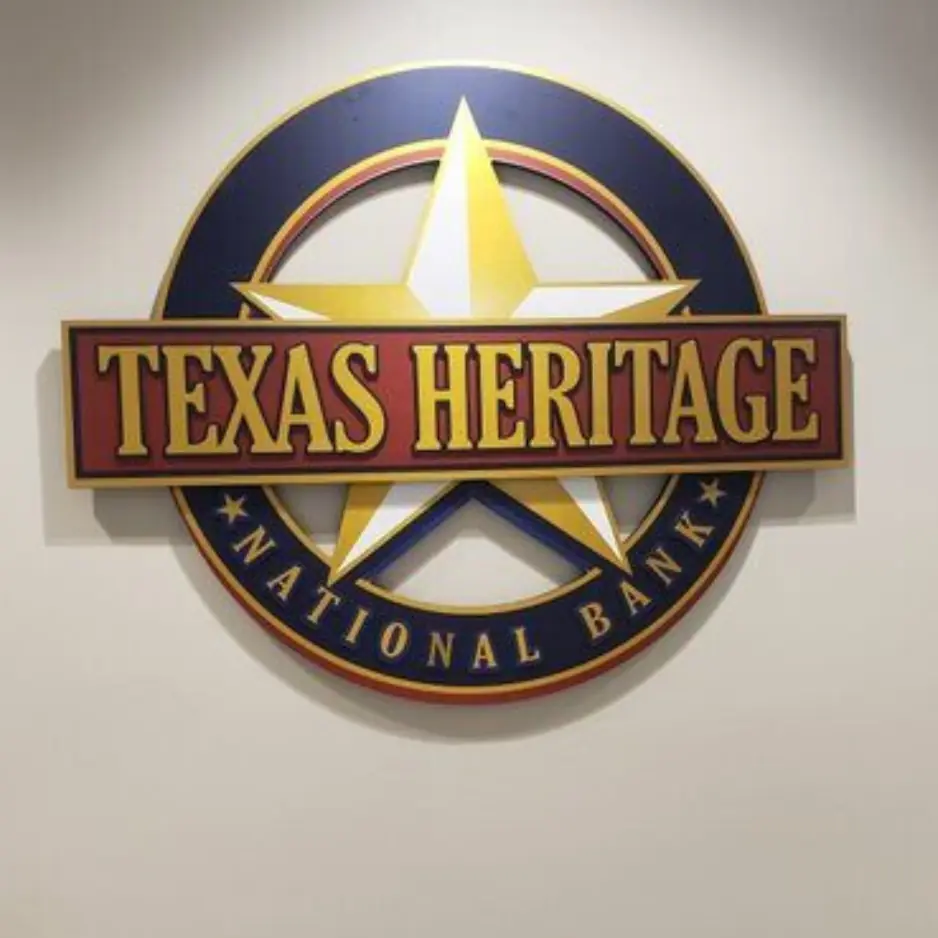 Dimensional star logo and exterior building signage for Texas Heritage National Bank.
