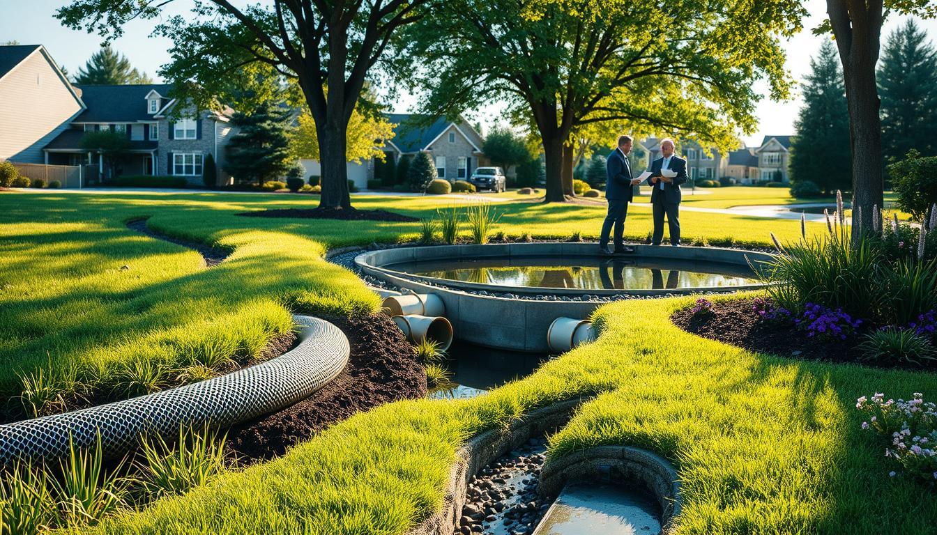 a stream running through a lush green forest