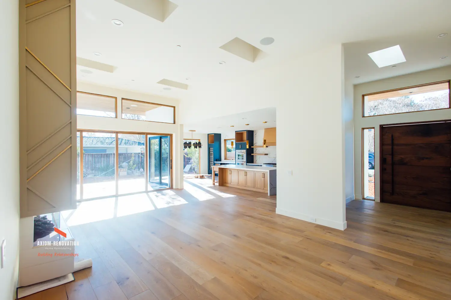 Modern renovation of a historic home at dusk highlighting new details.