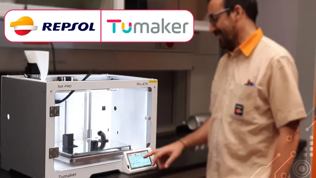 Repsol incorpora la impresora 3D TUMAKER NX Pro de Pellets para el desarrollo de nuevos materiales en fabricación aditiva.