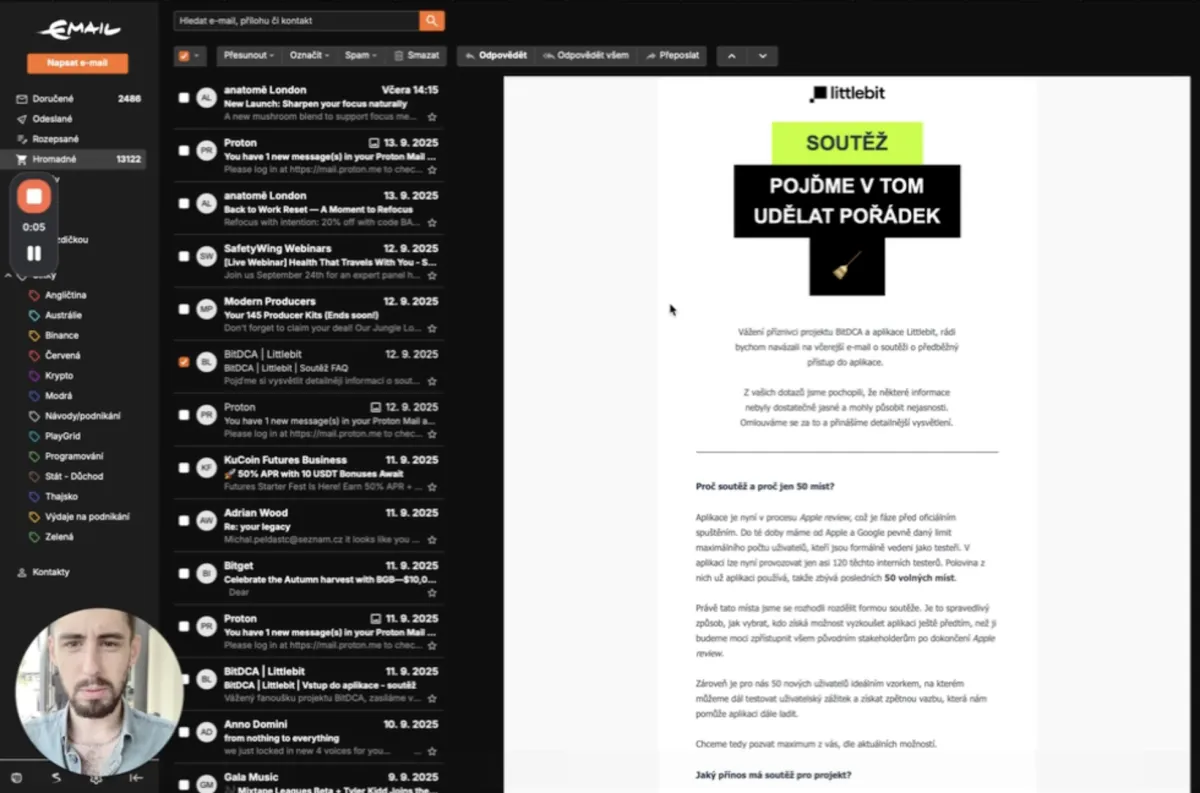Recorded session on Loom for email marketing service