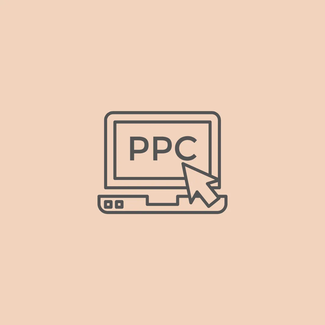 PPC pay per click advertising icon with computer monitor showing PPC and mouse cursor click for Google Ads management, campaign setup, target audience targeting, ad creation, conversion tracking, performance monitoring and optimization