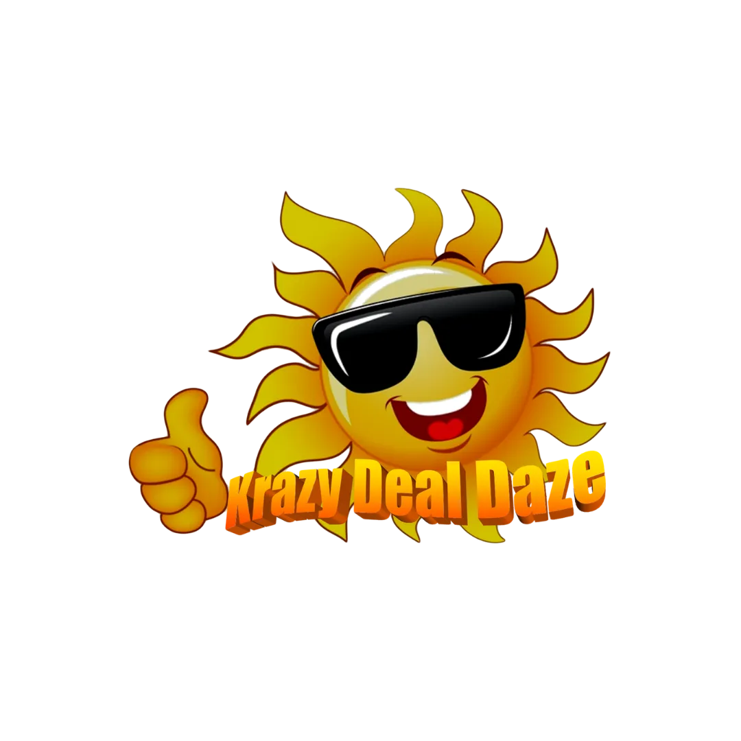 A cartoon sun wearing sunglasses and giving a thumbs up with the words "Krazy Deal Daze" below it.