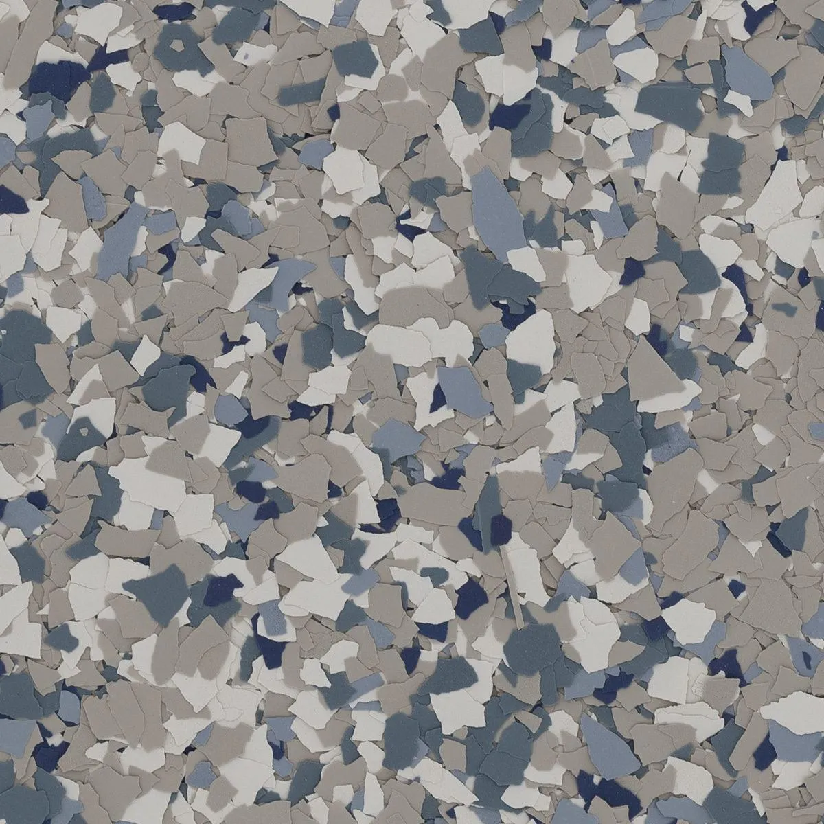 Stonewash flake blend in blue, gray, and white, reminiscent of a weathered, classic stone look