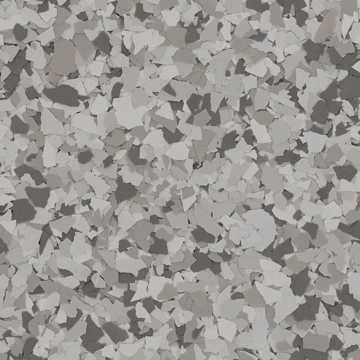 Dovetail flake blend with subtle gray and beige tones, perfect for a minimalist, neutral garage floor finish