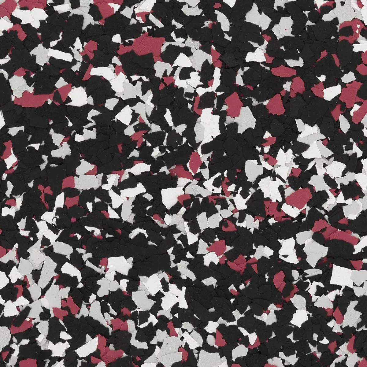 Daredevil flake blend in bold red, black, and white, adding an adventurous, high-contrast look to garage floors